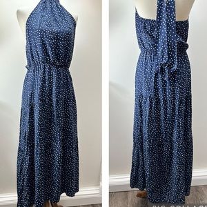 Pretty Garden navy polkadot halter sundress M
